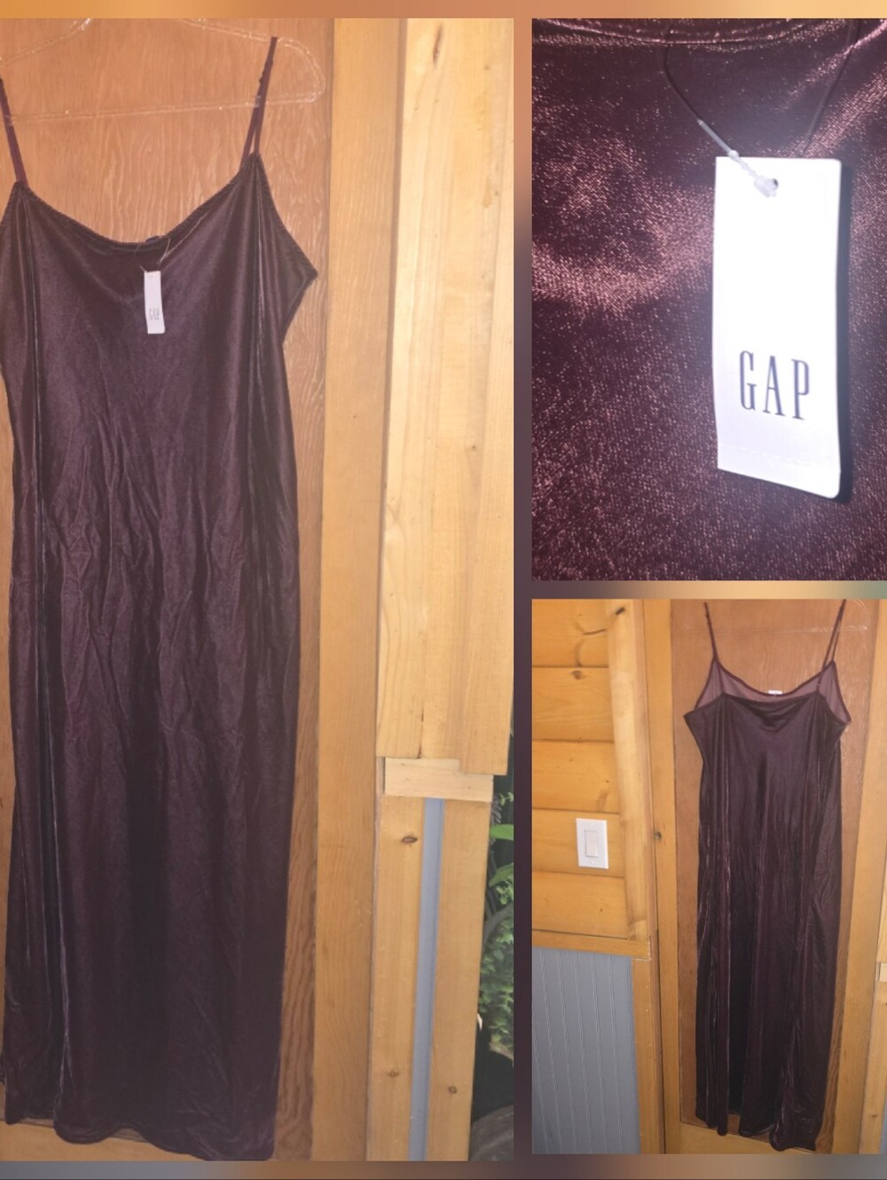 New with tags GAP womens large burgundy slit side velvet cocktail midi dress